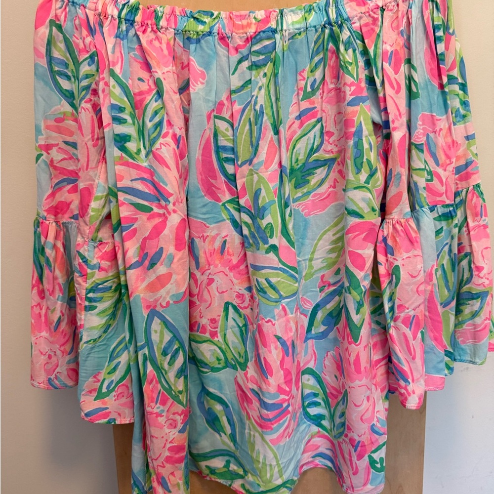 Lilly Pulitzer Off-Shoulder Top in Pink and Blue Floral